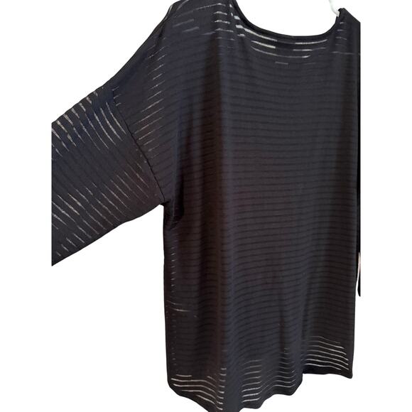 Chico’s Black Long Sleeve Top Size 2 (L) Sheer Sleeves Front Tie Pullover - Picture 4 of 5